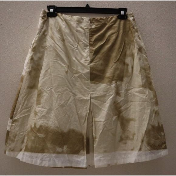 Jil Sander Women Sz 42/US 10 Beige Ivory Brown Back Zip Mid-Length Pleated Skirt - Picture 2 of 11